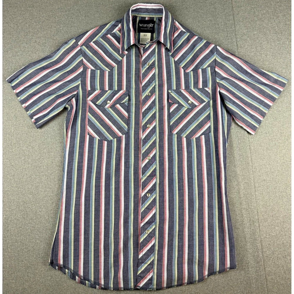 Wrangler Western Mens S Pearl Snap Shirt Striped Short Sleeve Cowboy Rodeo
